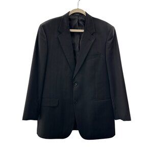 Tailors Row Mens‎ Pinstripe Black Wool Suit Jacket Blazer 46R Single Breasted